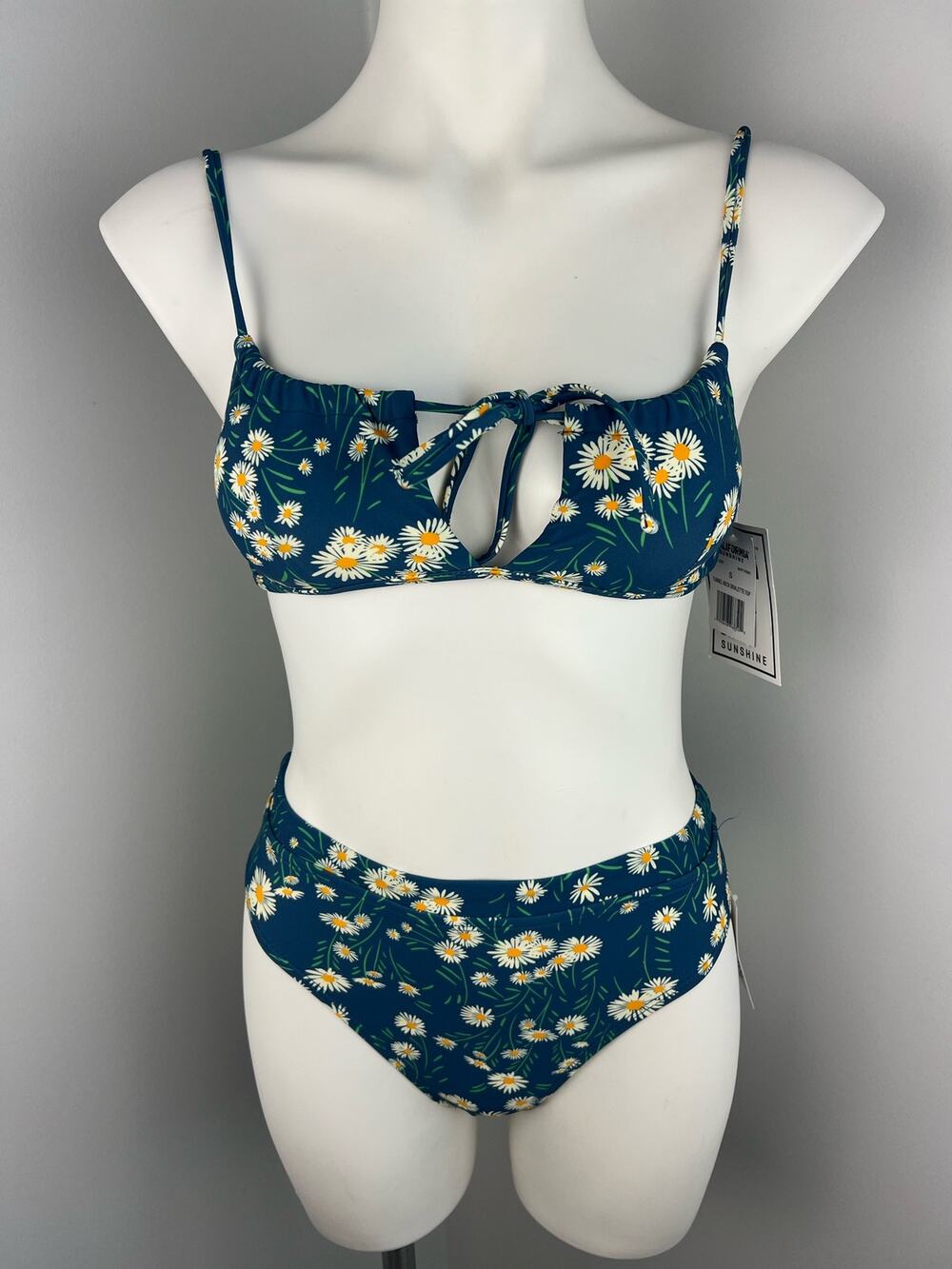 California Sunshine Daisy Print High Waisted Bikini Small